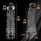 Gerçekçi Doku Penis Büyütücü ve Kalınlaştırıcı 4 CM Uzatmalı Şeffaf Realistik Penis Kılıfı 21 CM