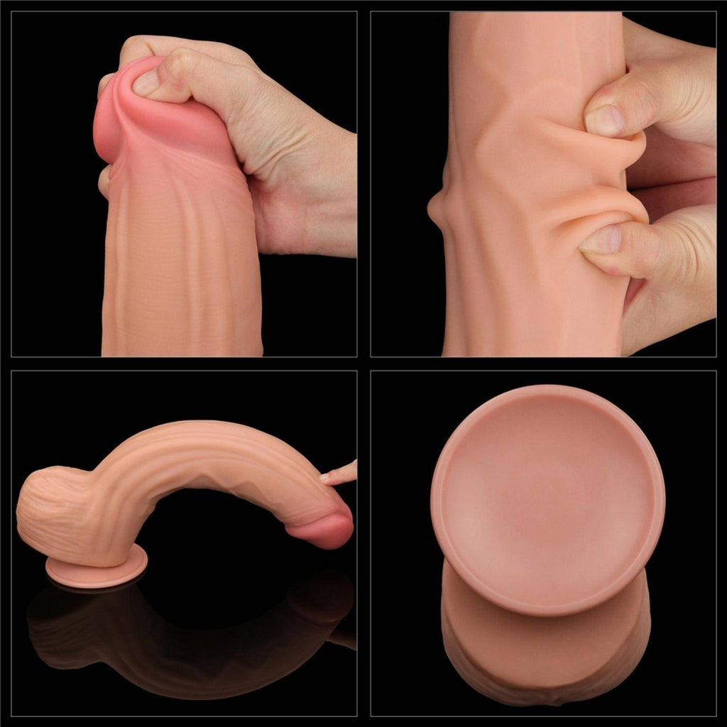 Hunter - Mega Boy Hareketli Kayar Deri Çift Katmanlı Realistik Vibratör Dildo Ultra Yumuşak Gerçekçi Titreşimli Yapay Penis