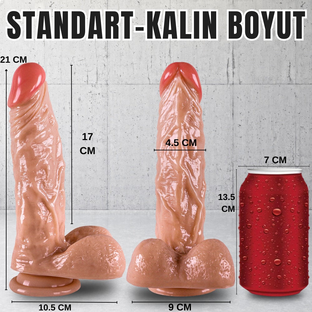 Güçlü Vantuzlu Damarlı Kalın Realistik Dildo Gerçekçi Yapay Penis 21x4.5 CM