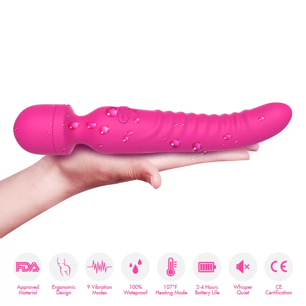 Chobe - Şarjlı Isıtmalı Çift Titreşim Motorlu Masaj Aleti Klitoris ve G Nokta Wand Orgazm Vibratör