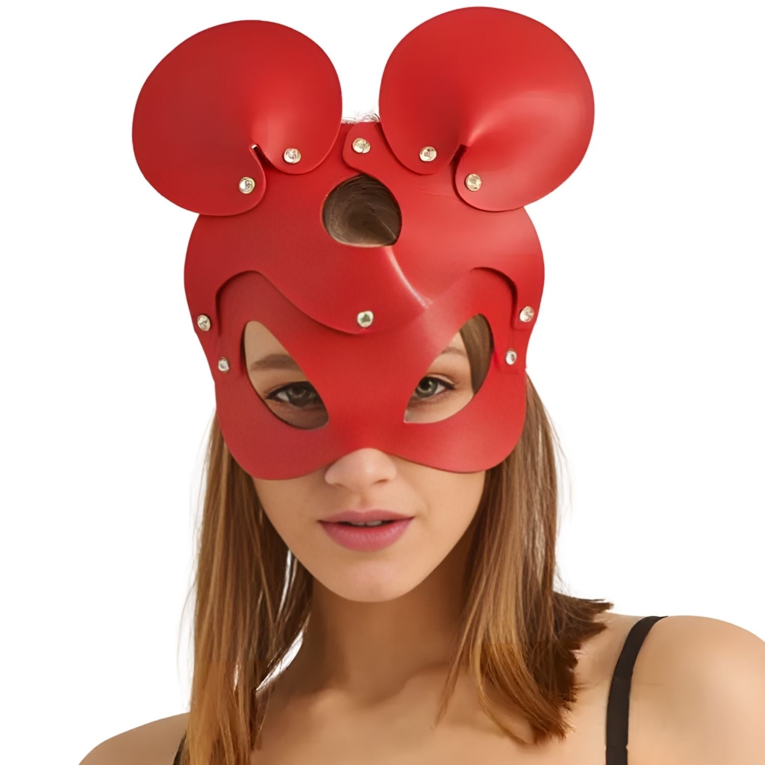 Sens Fantasy Minnie Mouse Mask Yuvarlak Kulaklı Fantezi Deri Maske - J967