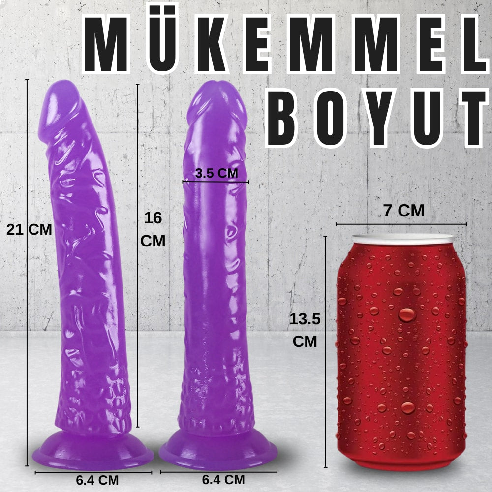 Güçlü Vantuzlu Damarlı Testissiz Realistik Dildo Anal Vajina Kullanım Gerçekçi Yapay Penis 21x3.5 CM
