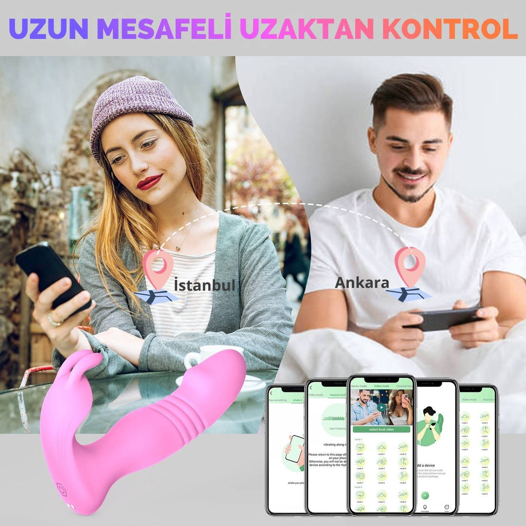 Luna APP RCT - Şarjlı Kumanda Ve Telefon Kontrollü İleri Geri Hareketli Çift Motorlu Giyilebilir Rabbit Vibratör