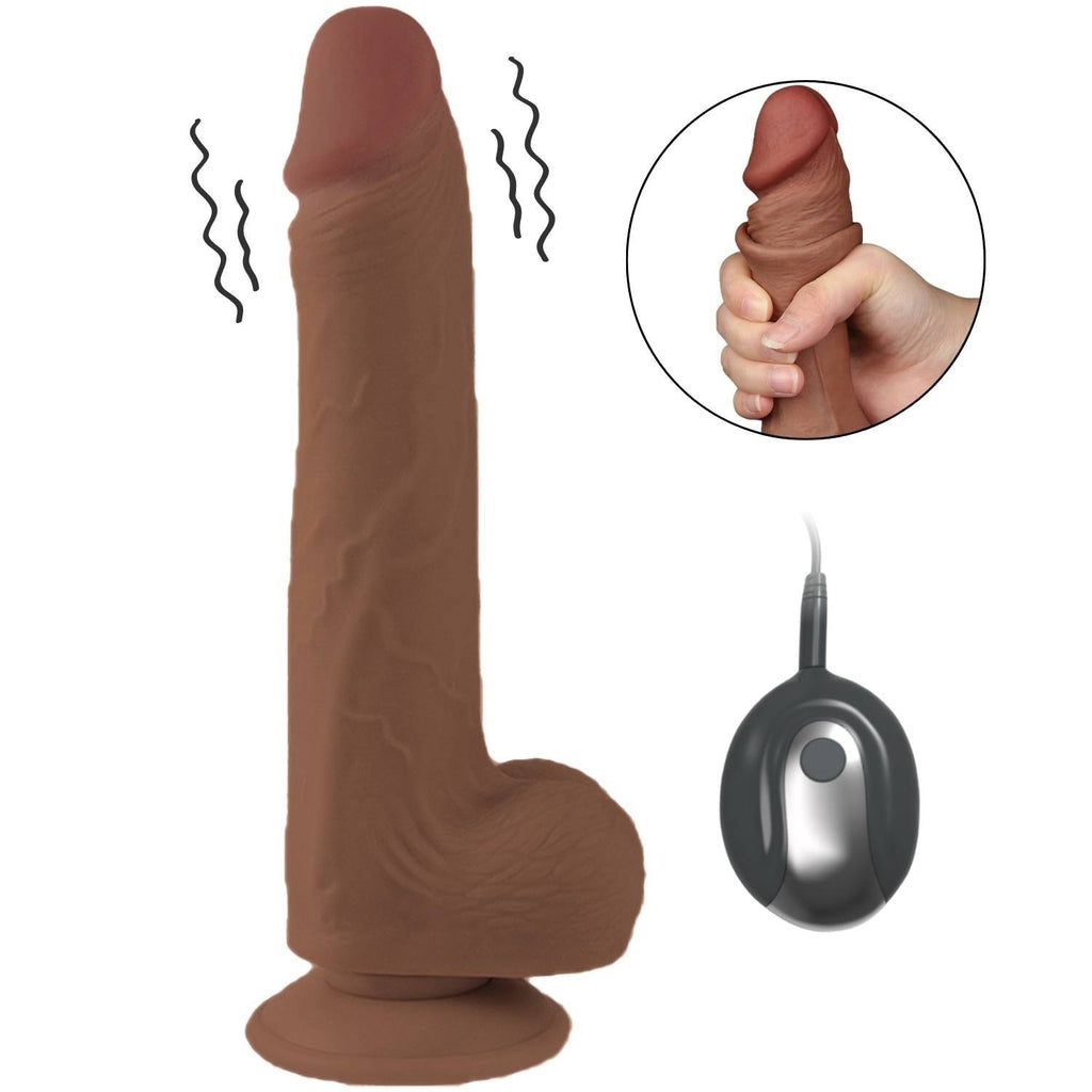 Felix - Hareketli Kayar Deri Çift Katmanlı Realistik Vibratör Dildo Ultra Yumuşak Gerçekçi Titreşimli Zenci Yapay Penis