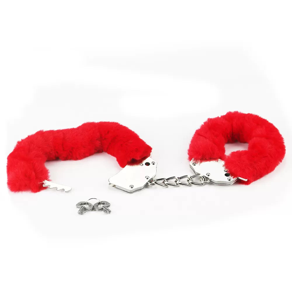 Profesyonel Polis Sınıfı Kırmızı Tüylü Fantezi Metal Kelepçe Double Lock Steel Police Edition Handcuffs
