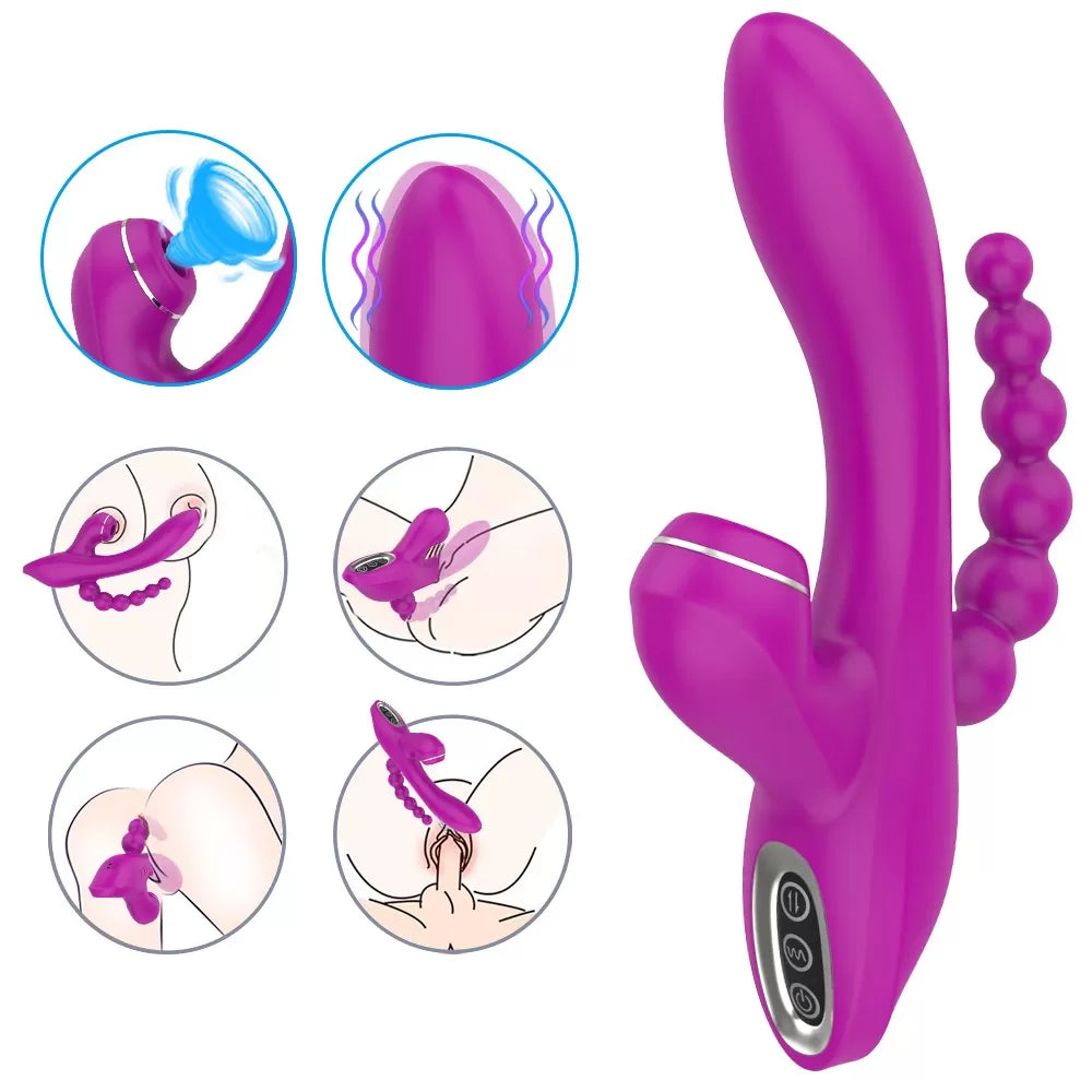 Abel - Şarjlı Triple Anal Beads G Spot ve Klitoris Uyarıcı Güçlü 3 in 1 Emiş Vibratör