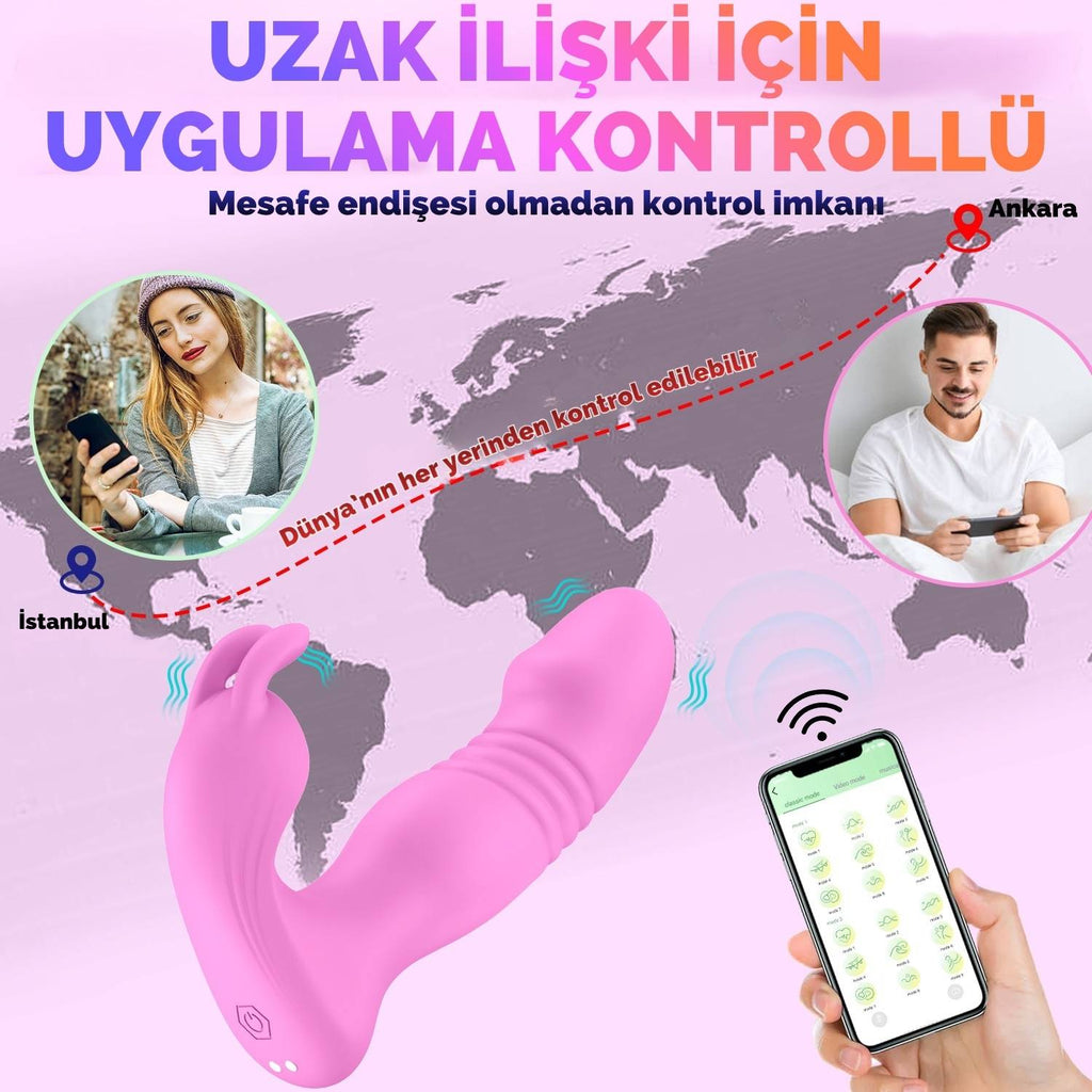Luna APP RCT - Şarjlı Kumanda Ve Telefon Kontrollü İleri Geri Hareketli Çift Motorlu Giyilebilir Rabbit Vibratör