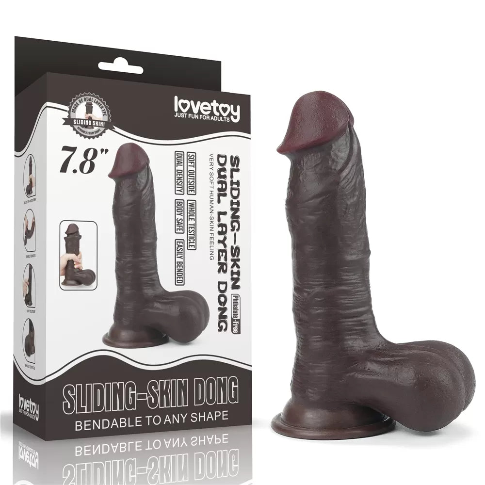 Tam Testis Hareketli Kayar Deri Ultra Yumuşak Doku Çift Katmanlı Kıkırdaklı Realistik Dildo Gerçekçi Yapay Penis 20x4.5 CM