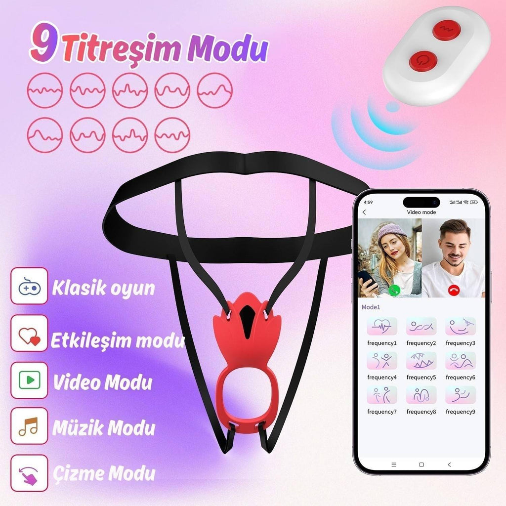 Ivy APP RCT - Şarjlı Kumanda Ve Telefon Kontrollü Vajina Çevresi ve Klitoris Uyarıcı Kemerli Giyilebilir Couple Vibratör