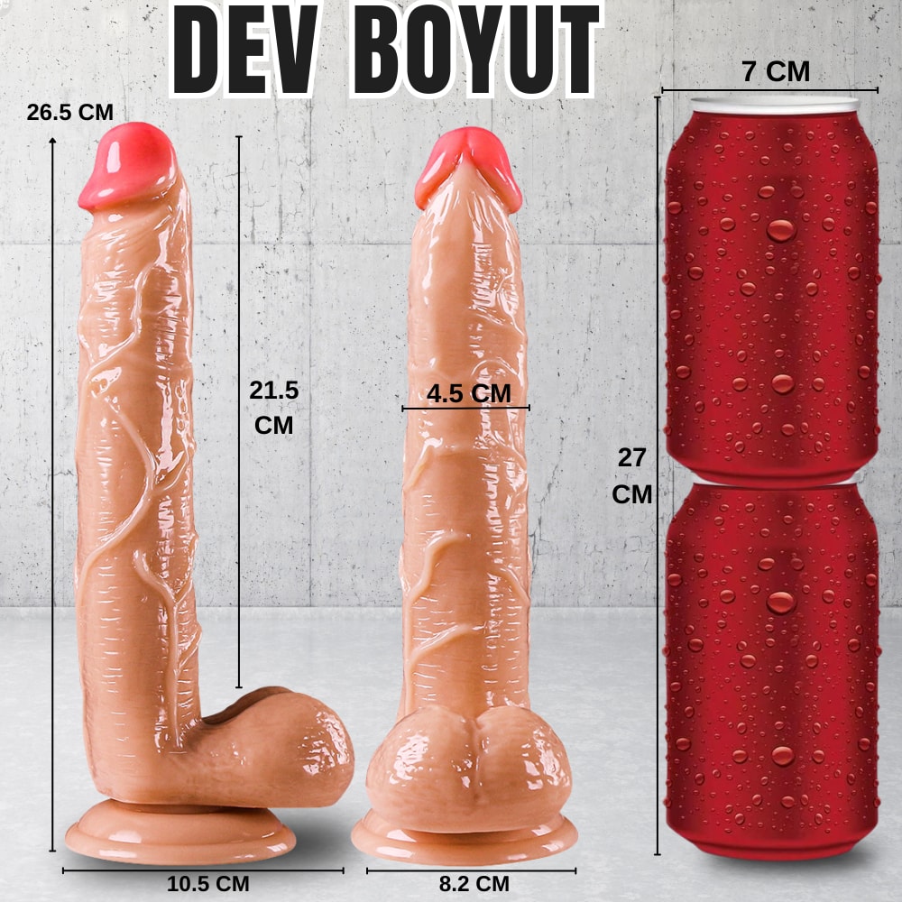 Güçlü Vantuzlu Damarlı Kalın Realistik Dildo Büyük Boy Gerçekçi Yapay Penis 27x4.5 CM