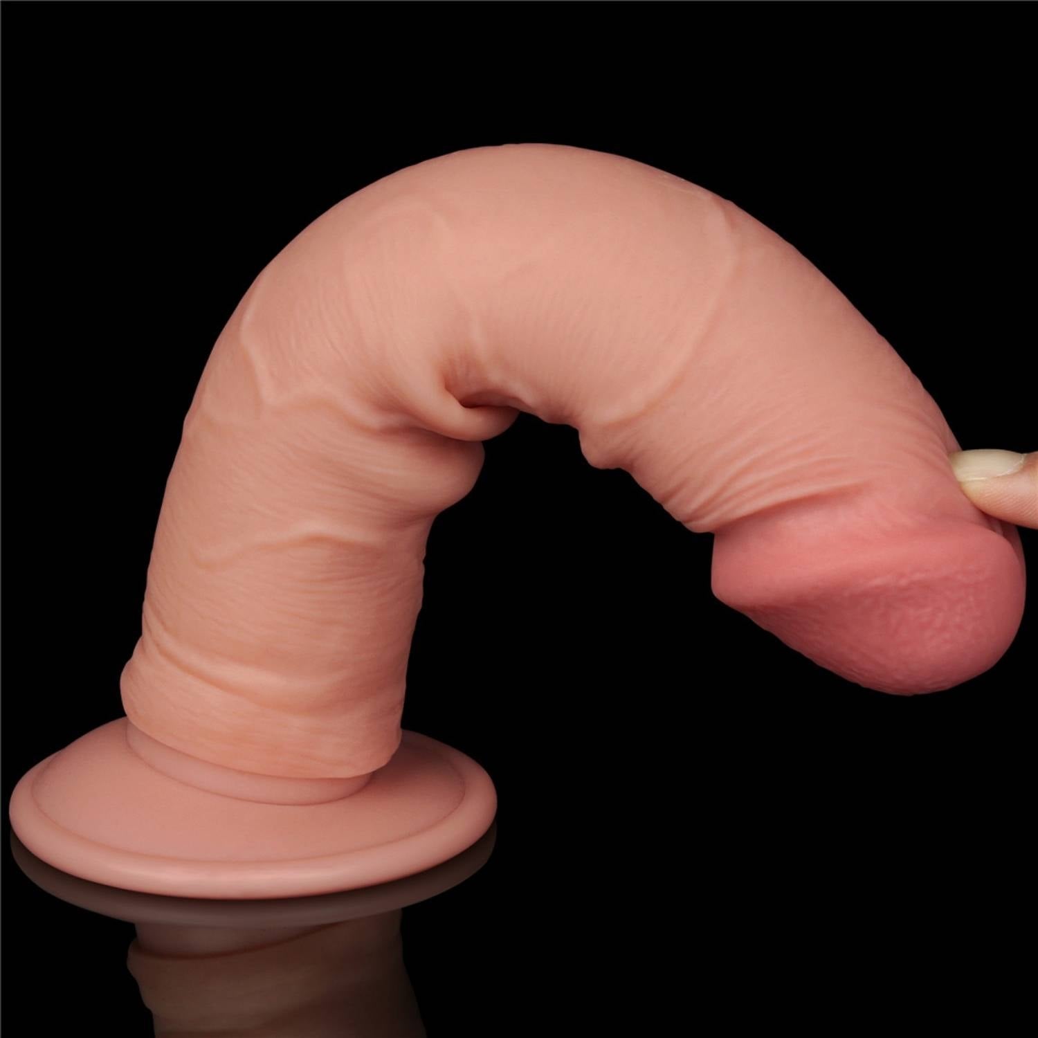 Leo - Hareketli Kayar Deri Çift Katmanlı Realistik Vibratör Dildo Ultra Yumuşak Testissiz Gerçekçi Titreşimli Yapay Penis