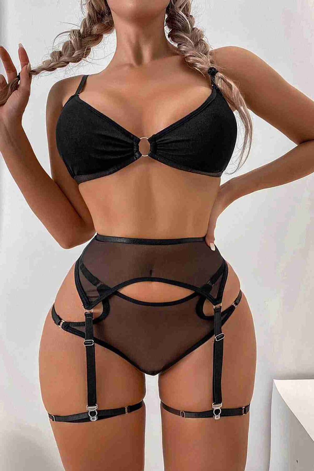 Fantezi Jartiyer Takım Seksi Sütyen Külot Siyah - 2663