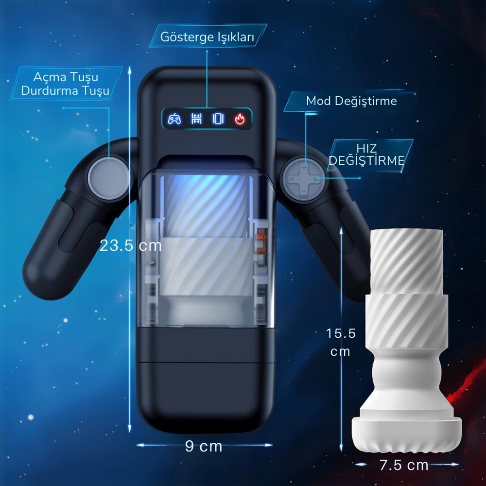 Amovibe - Şarjlı Telefon Tutuculu Isıtmalı İleri Geri Hareketli ve Titreşimli Otomatik Suni Vajina Mastürbatör