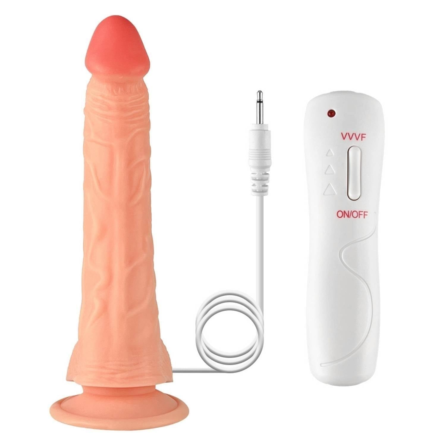 Wesley - Kumandalı Vantuzlu Eğik Yapı Güçlü Titreşimli Gerçekçi Yapay Penis Realistik Dokuda Dildo 22 CM