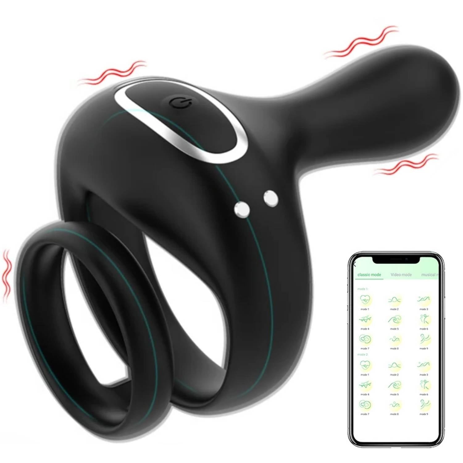 Aurora - Şarjlı Telefon Bluetooth Kontrollü Klitoris Uyarıcı Vibratör Titreşimli Testis ve Penis Yüzüğü