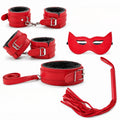 Fetish Beginner  5 Parça BDSM Set - El Ayak Tasma Maske Kırbaç Fantezi Takım - Kırmızı