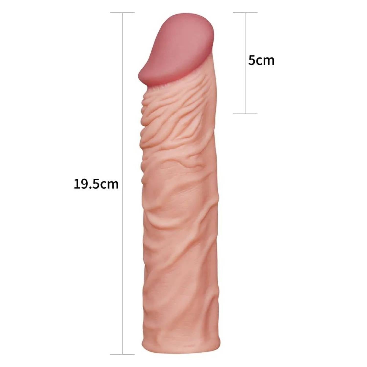 Gerçekçi Doku Penis Büyütücü ve Kalınlaştırıcı 5 CM Uzatmalı Realistik Penis Kılıfı 19 CM