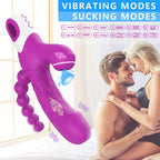 Eros -  Şarjlı Triple Anal Beads G Spot ve Klitoris Uyarıcı Güçlü Titreşimli 3 in 1 Damarlı Dildo Emiş Vibratör