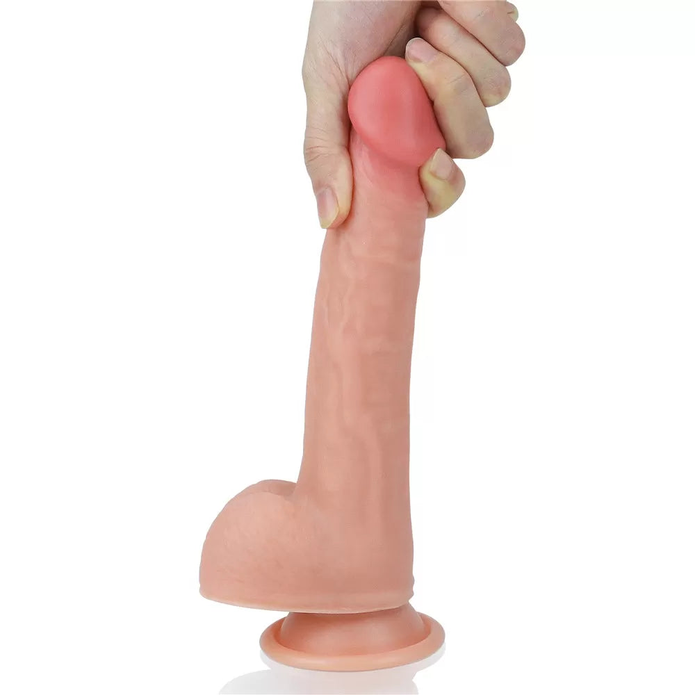 Çift Katmanlı Yumuşak Doku Eğik Realistik Dildo Silikon Kavisli Gerçekçi Yapay Penis 22x3.8 CM