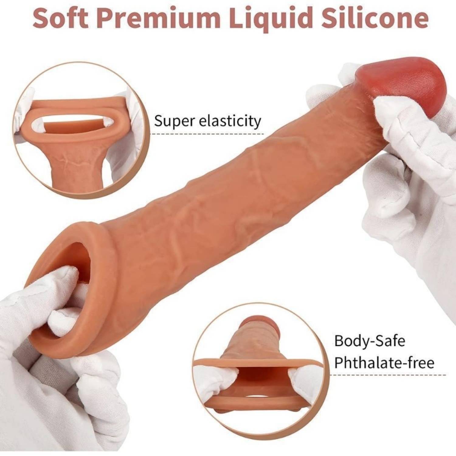 Gerçekçi Doku Penis Büyütücü ve Kalınlaştırıcı 5 CM Uzatmalı Testis Halkalı Realistik Penis Kılıfı 20 CM