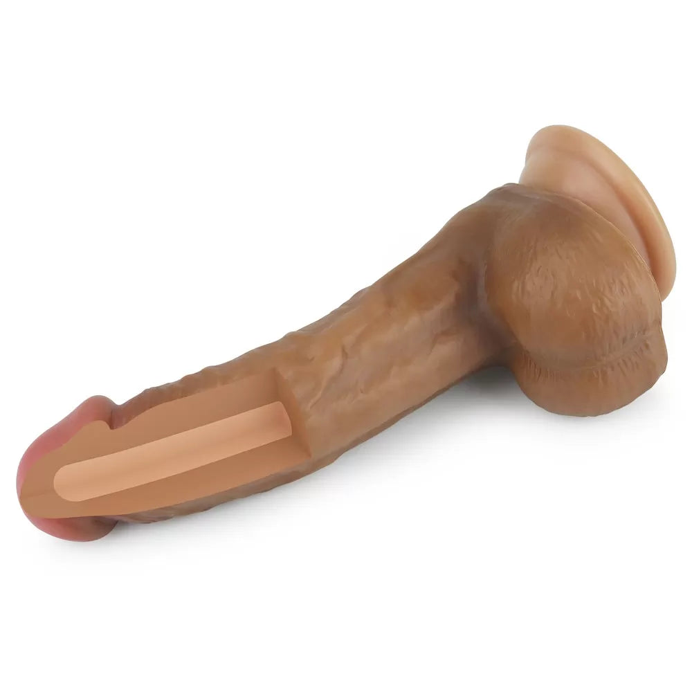 Çift Katmanlı Yumuşak Doku Eğik Realistik Dildo Silikon Kavisli Gerçekçi Yapay Penis 22x3.8 CM