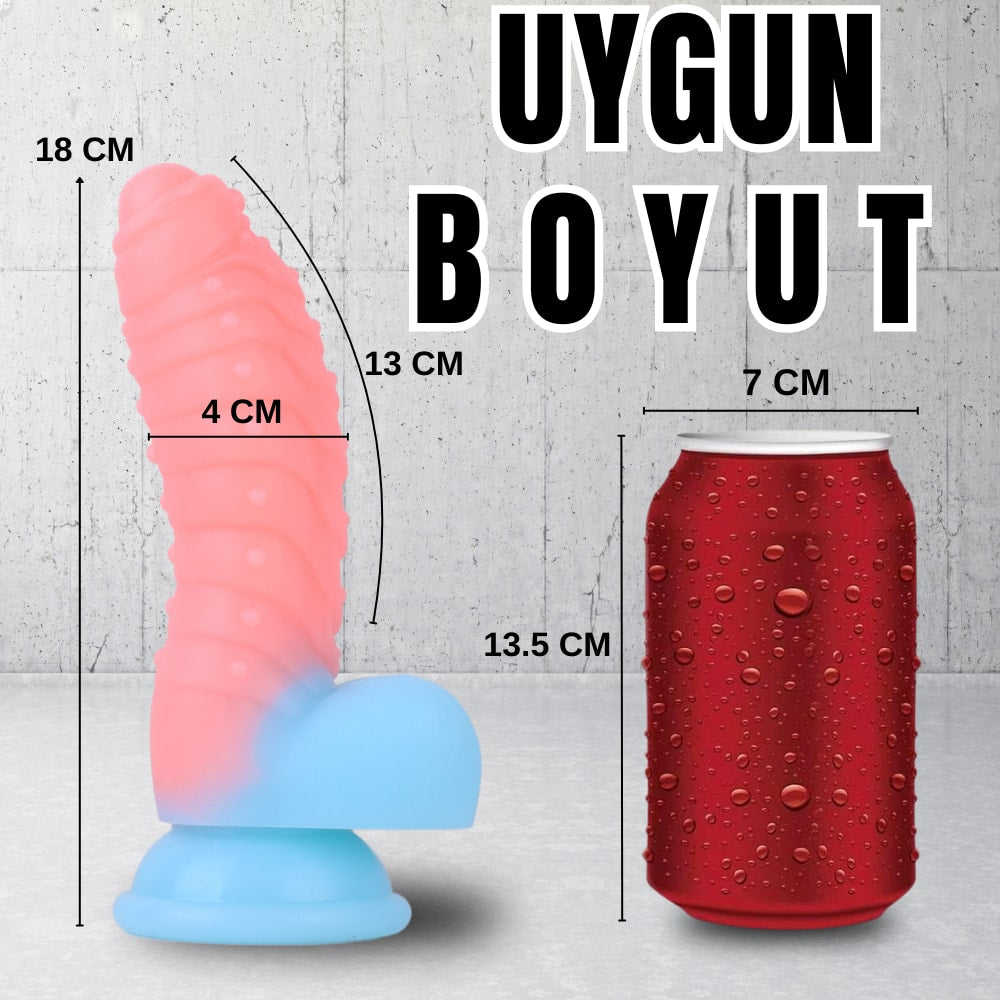 NEON ELITE Glow in the Dark - Karanlıkta Parlayan Tırtıklı Dildo Ultra Yumuşak Realistik Yapay Penis