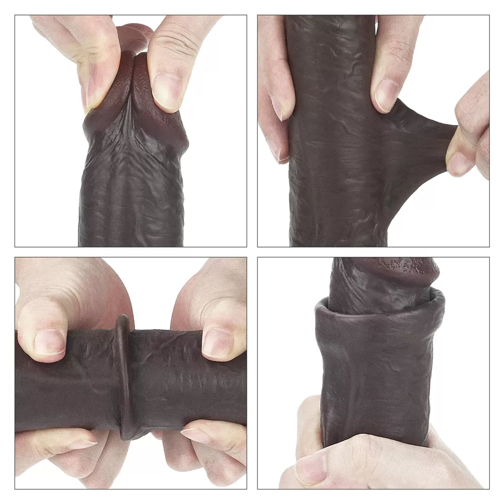 Hareketli Kayar Deri Ultra Yumuşak Doku Çift Katmanlı Kıkırdaklı Büyük Boy Realistik Dildo Gerçekçi Yapay Penis 23x4 CM