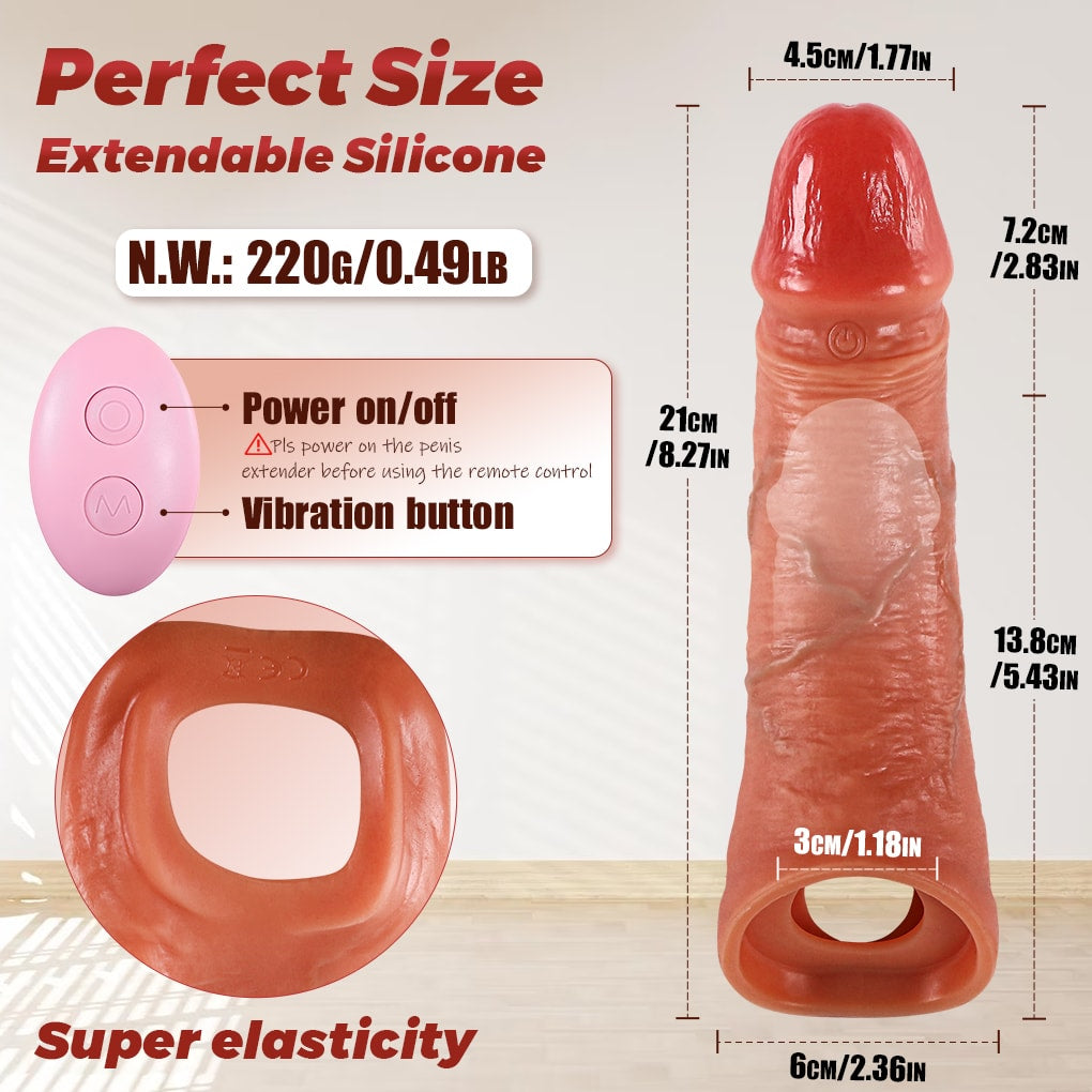 David - Uzaktan Kumandalı Şarjlı G Spot Uyarıcı Güçlü Titreşimli Ultra Realistik Penis Kılıfı - 7.2 CM Uzatmalı