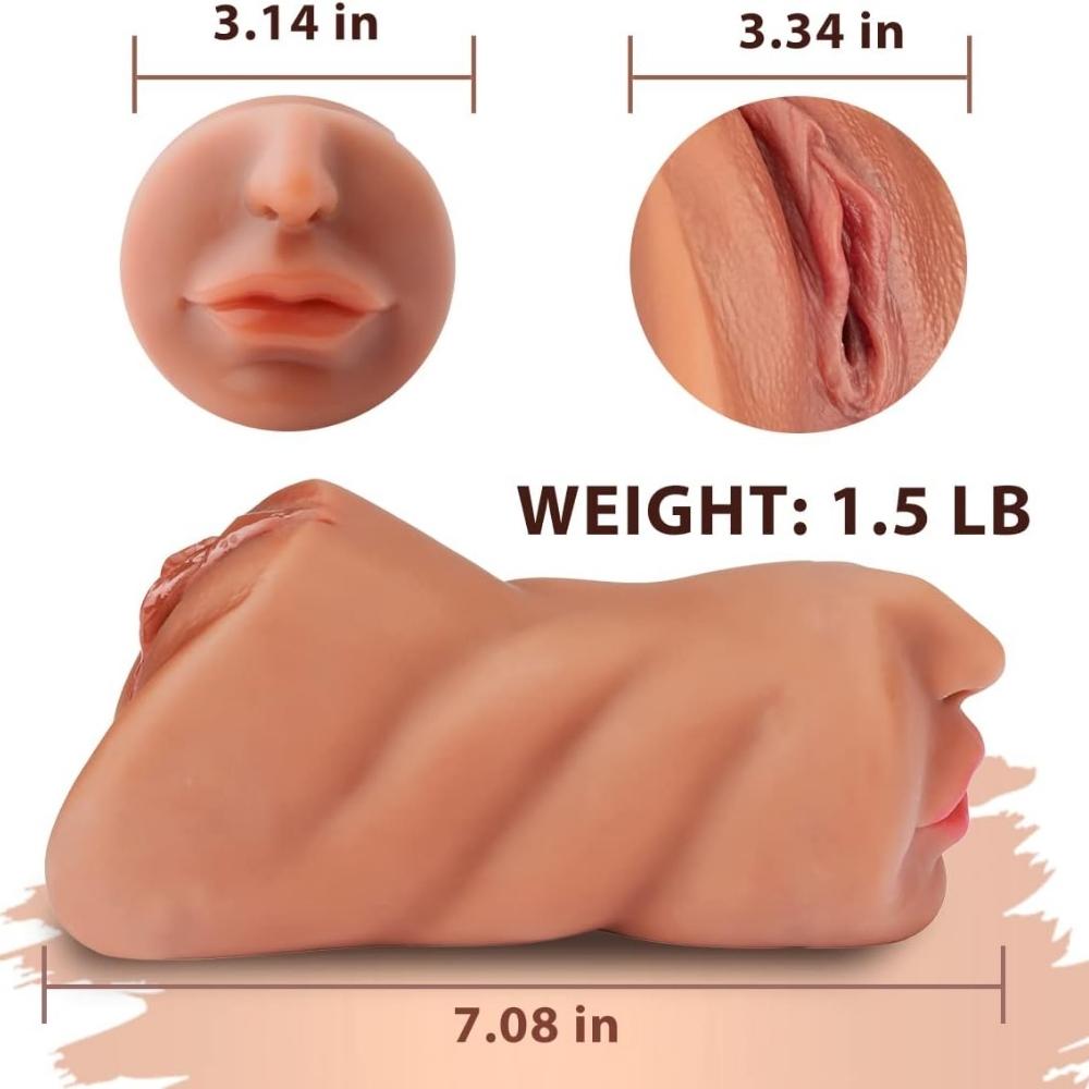 Daria - Realistik Doku Oral Anal Vajinal 3 in 1 Titreşimli Suni Vajina Mastürbatör 18 CM