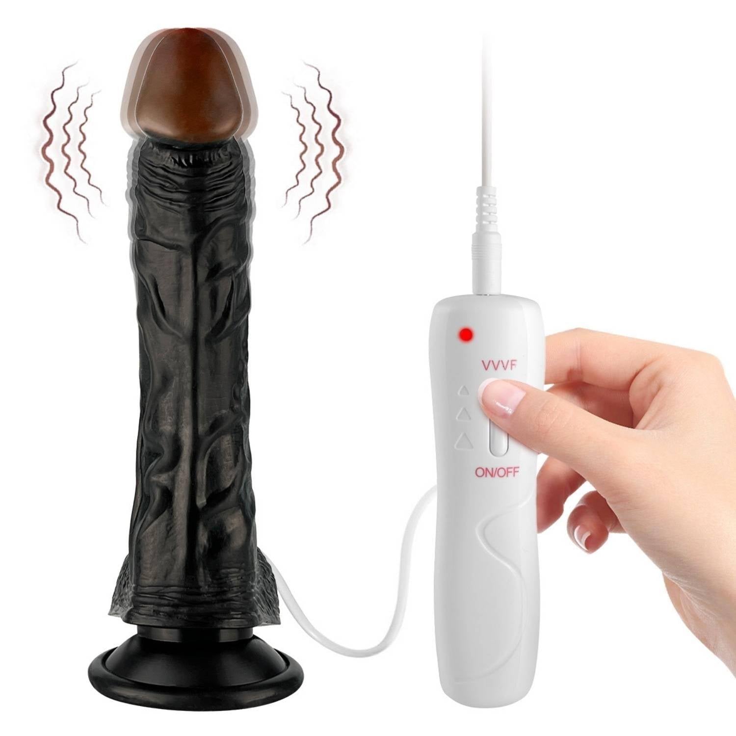 Wesley - Kumandalı Vantuzlu Eğik Yapı Güçlü Titreşimli Gerçekçi Zenci Yapay Penis Realistik Dokuda Dildo 22 CM