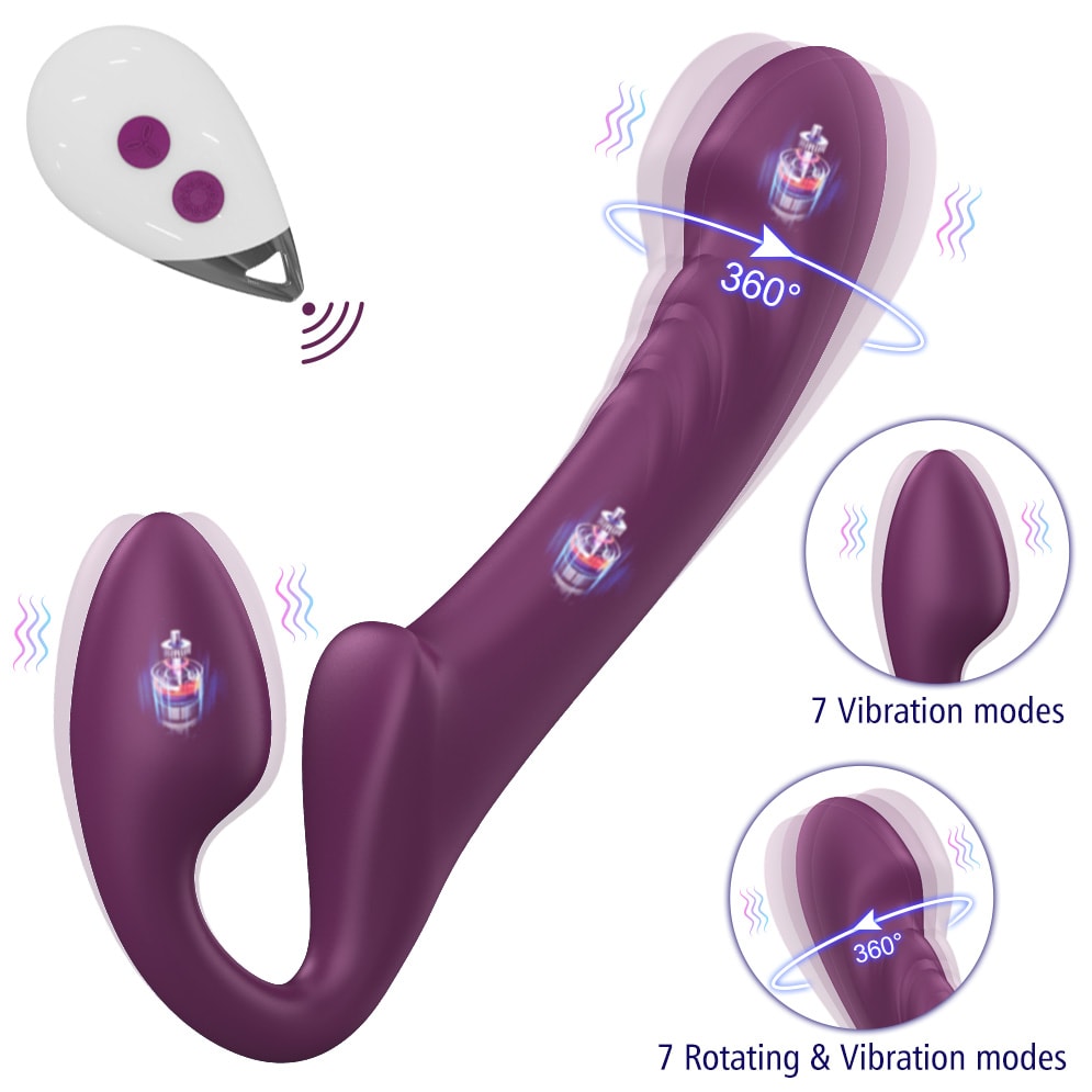 Alice - Şarjlı Uzaktan Kumandalı Güçlü Titreşimli Rotasyon Hareketli Çift Taraflı Strapless Strapon Biseksüel Vibratör