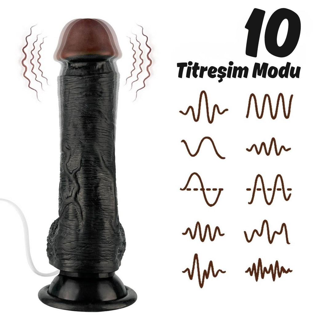 Ricky - Kumandalı Vantuzlu Güçlü Titreşimli Gerçekçi Zenci Yapay Penis Realistik Dokuda Dildo 20 CM