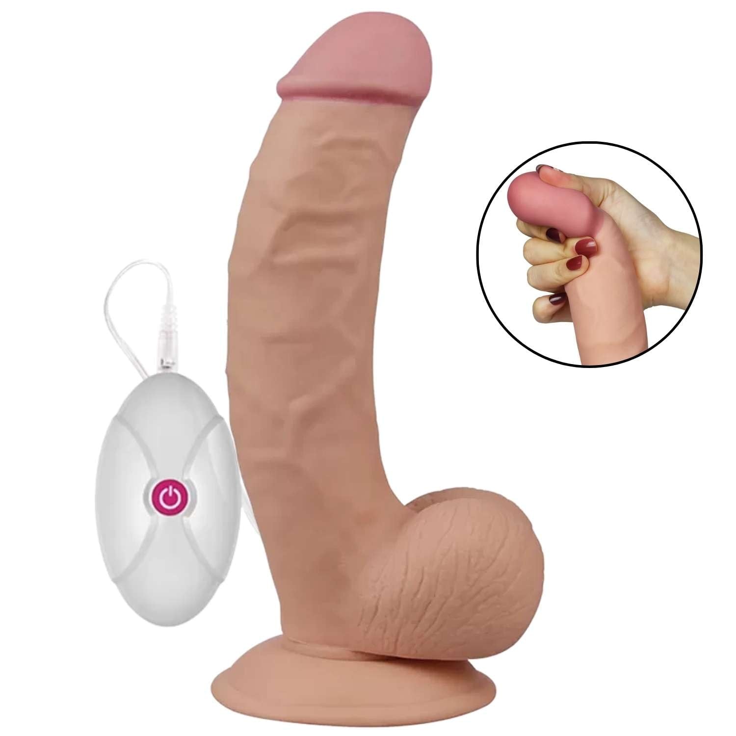 Ultra Soft Realistik Dildo Güçlü Titreşimli Yumuşak Doku Gerçekçi Yapay Penis Vibratör 20 CM