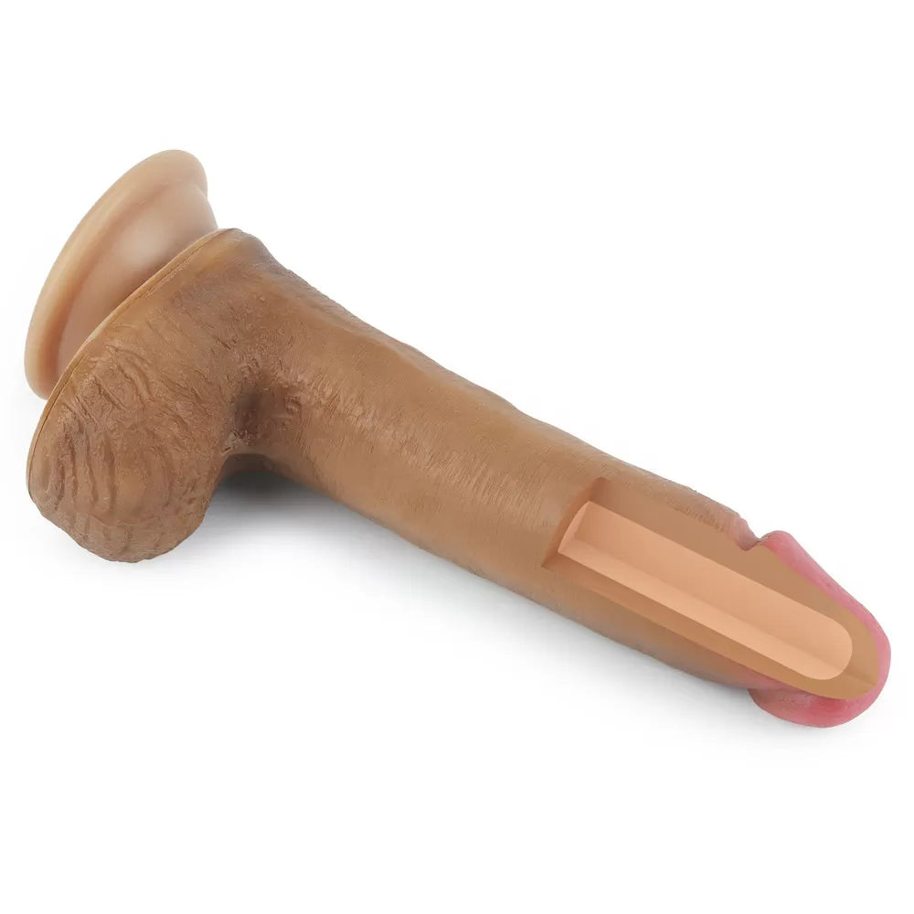 Çift Katmanlı Yumuşak Doku Realistik Dildo Silikon Gerçekçi Yapay Penis 22x3.8 CM