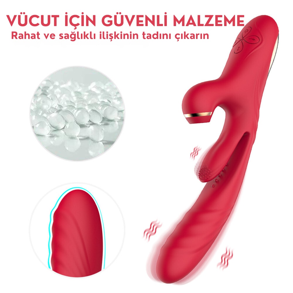 Chicy - Manyetik Şarjlı Titreşimli İleri Geri ve Aşağı Yukarı Dil Hareketli Klitoris Emişli 4 in 1 Vibratör