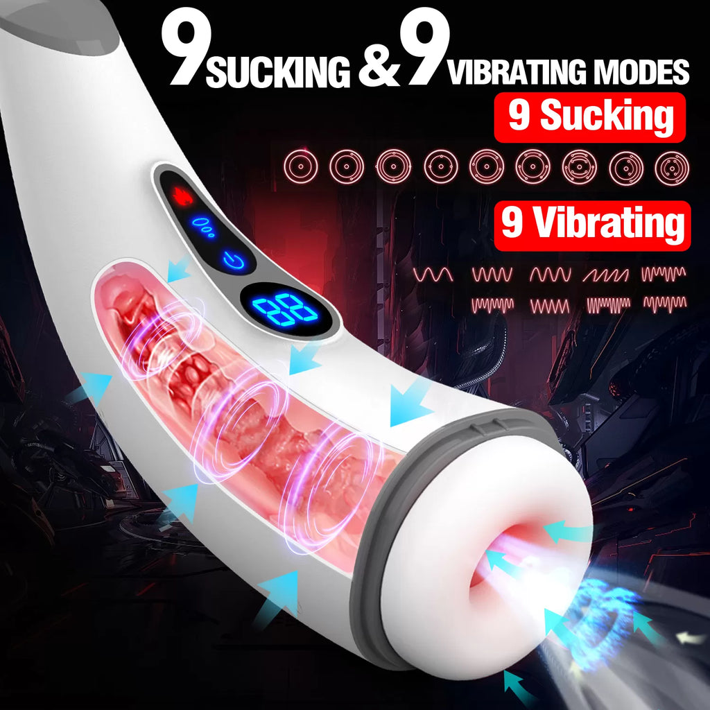 007 Pro Suck - Şarjlı Isıtmalı İnleme Sesli Emiş ve Titreşimli Vajina Dijital Ekran Otomatik Mastürbatör