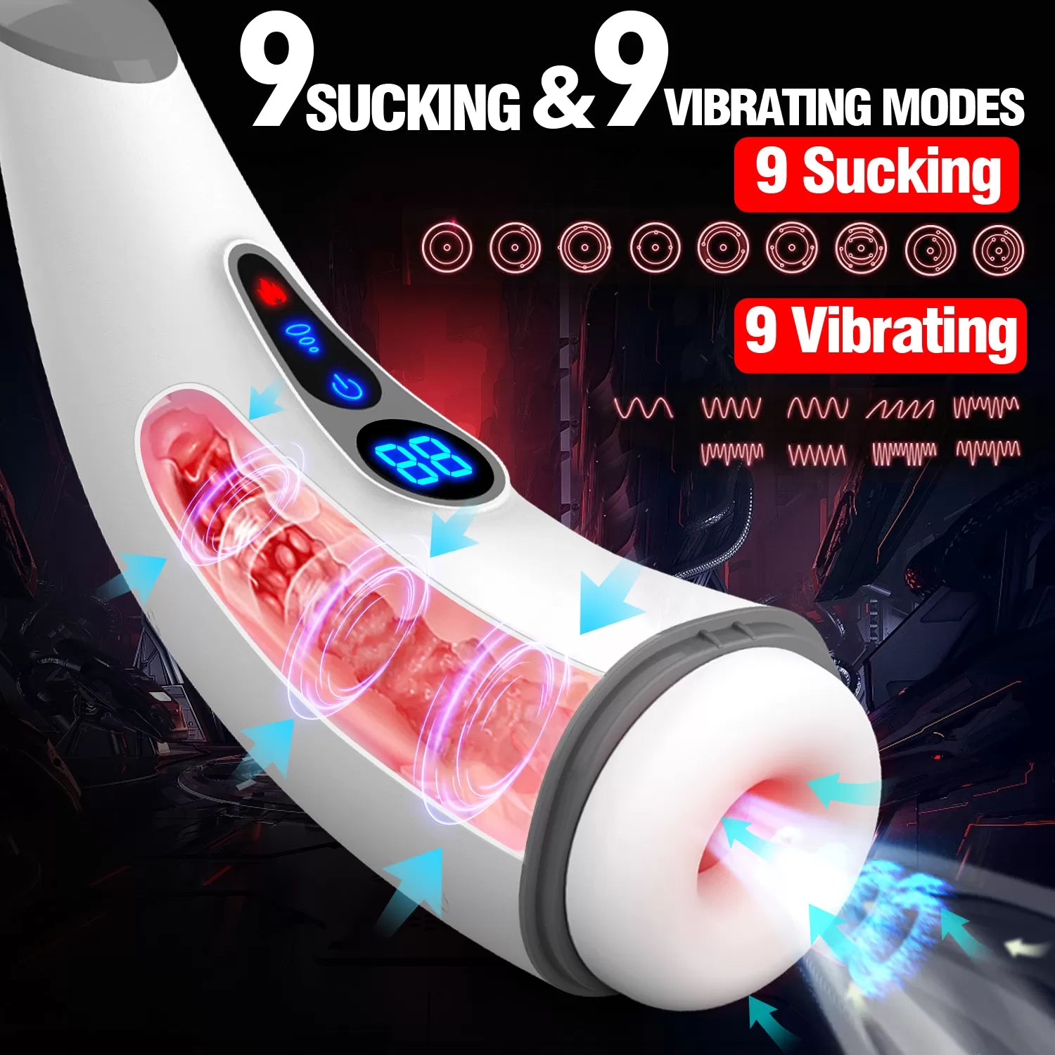 007 Pro Suck - Şarjlı Isıtmalı İnleme Sesli Emiş ve Titreşimli Vajina Dijital Ekran Otomatik Mastürbatör