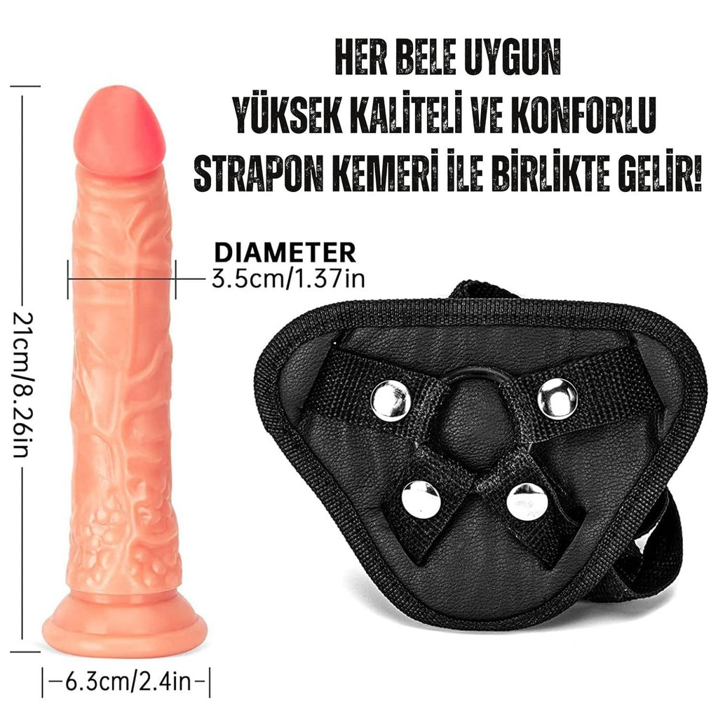 Sens Belden Bağlamalı Gerçekçi Yapay Penis Testissiz Kemerli Realistik Strapon Dildo 21 cm