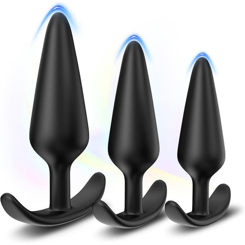 Başlangıç ve İleri Seviye Genişletmek İçin 3 Farklı Boyutta Karo Tabanlı Silikon Anal Plug Set - Siyah