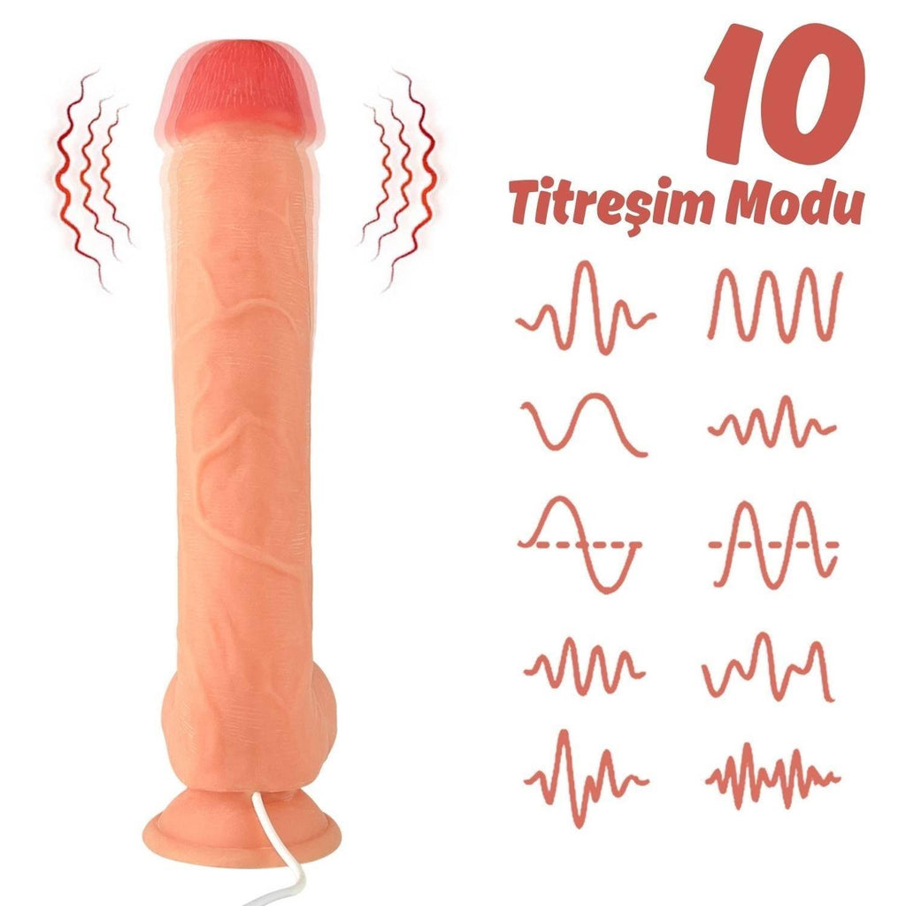 Thomas - Kumandalı Büyük Boy Güçlü Titreşimli Gerçekçi Yapay Penis Realistik Dokuda Dildo 28 CM