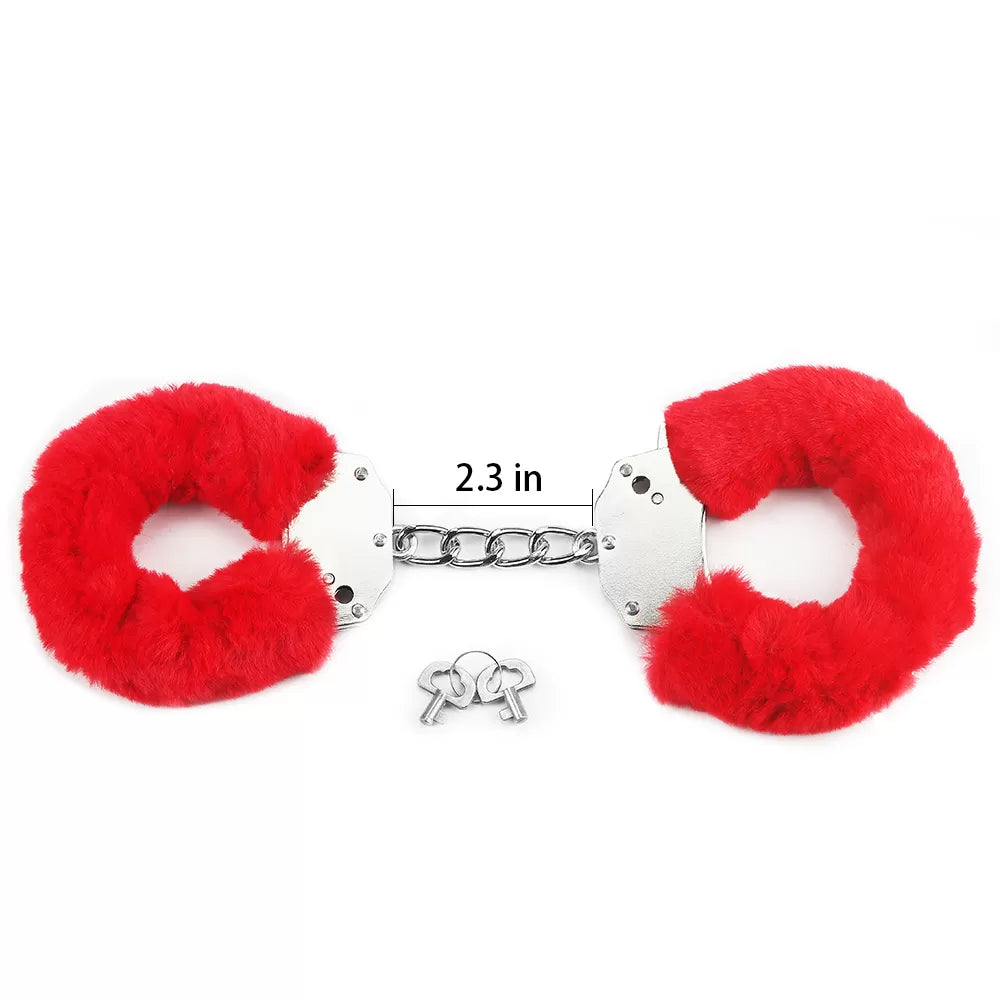Profesyonel Polis Sınıfı Kırmızı Tüylü Fantezi Metal Kelepçe Double Lock Steel Police Edition Handcuffs