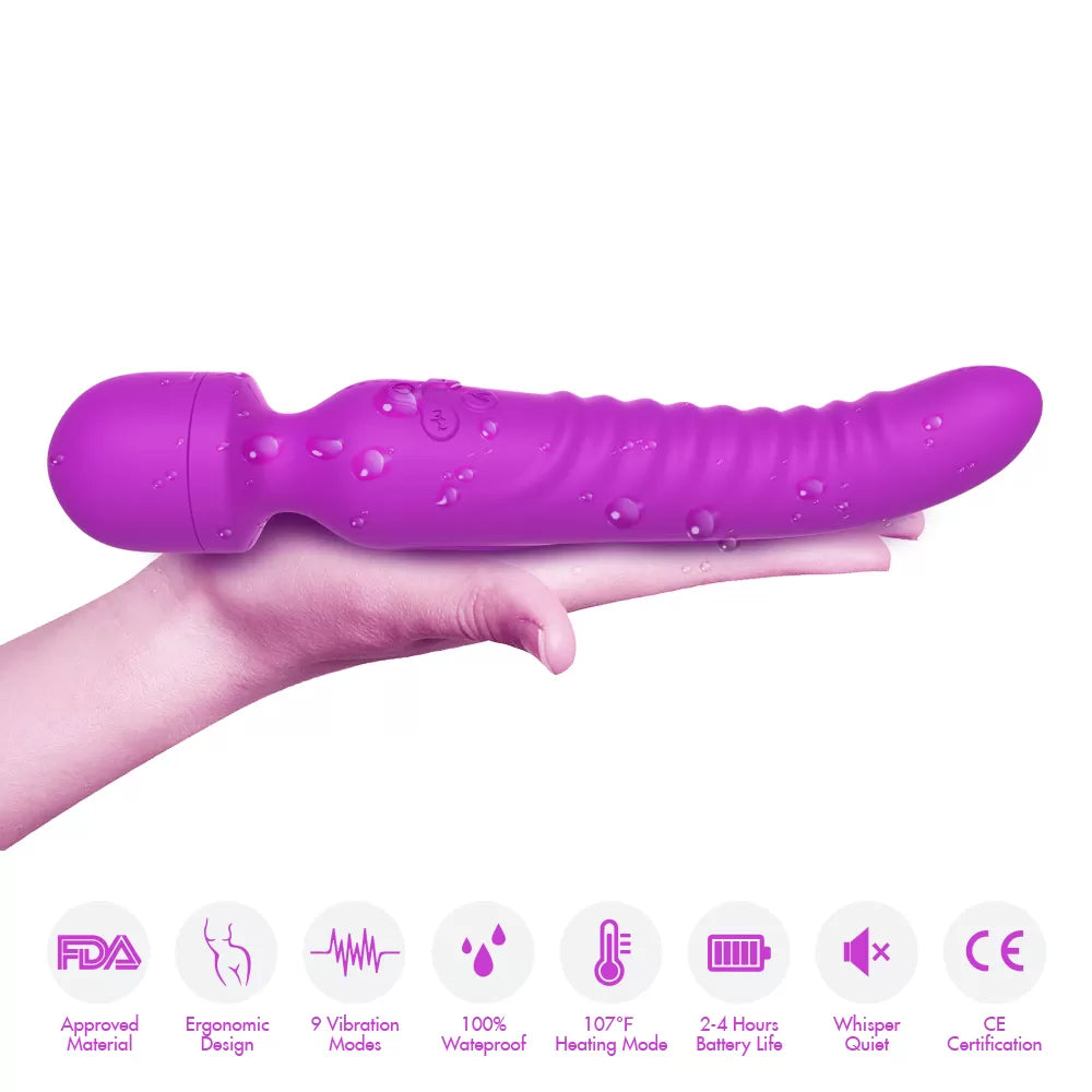 Chobe - Şarjlı Isıtmalı Çift Titreşim Motorlu Masaj Aleti Klitoris ve G Nokta Wand Orgazm Vibratör