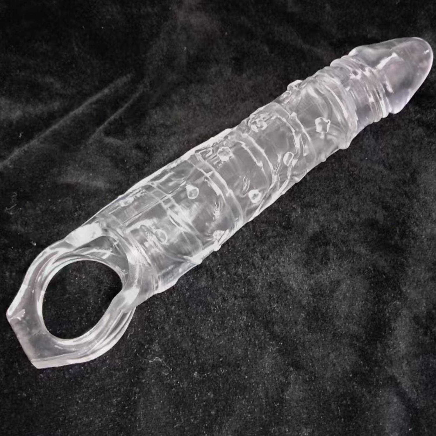 Gerçekçi Doku Penis Büyütücü ve Kalınlaştırıcı 6 CM Uzatmalı Şeffaf Realistik Penis Kılıfı 25 CM