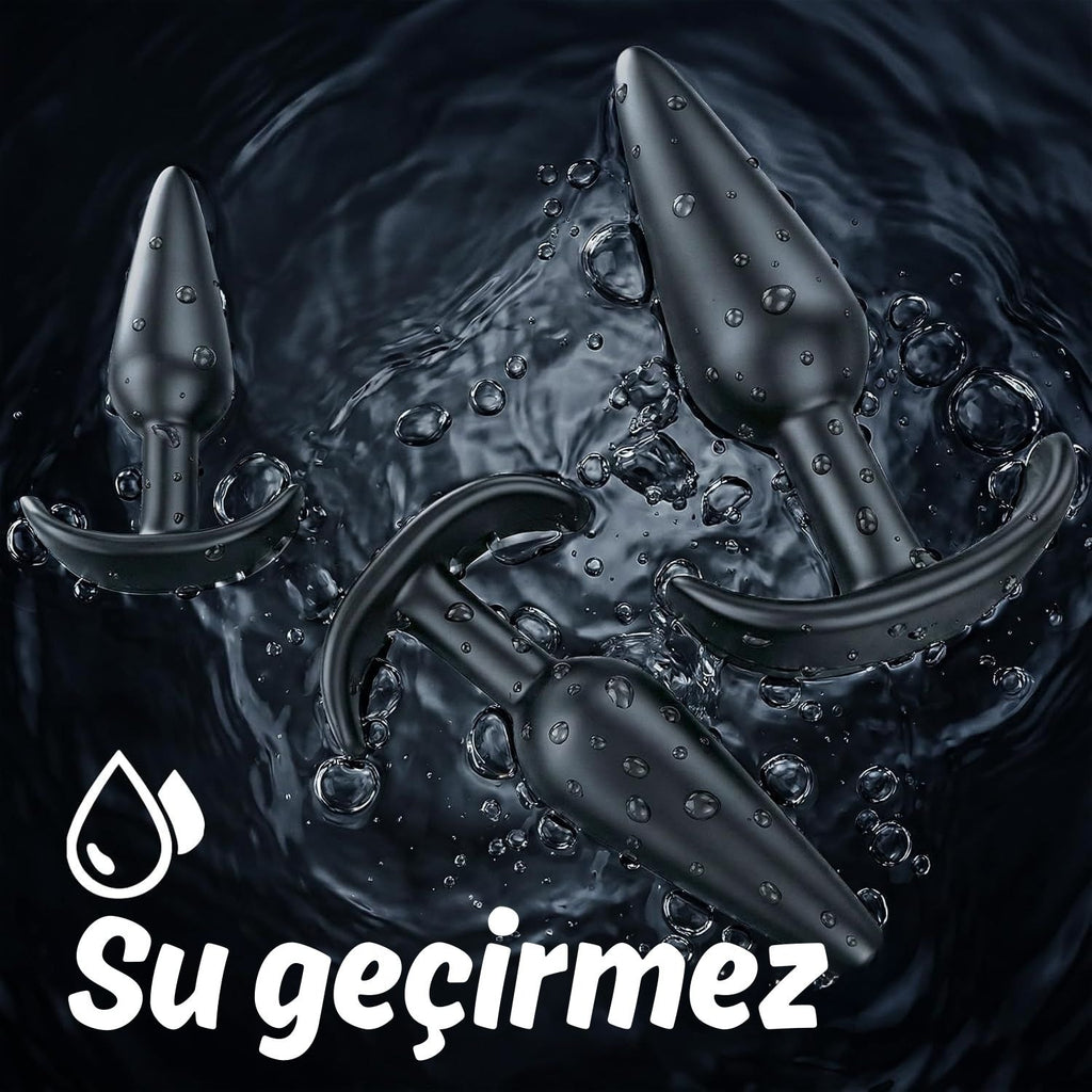 Başlangıç ve İleri Seviye Genişletmek İçin 3 Farklı Boyutta Karo Tabanlı Silikon Anal Plug Set - Siyah