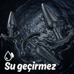 Başlangıç ve İleri Seviye Genişletmek İçin 3 Farklı Boyutta Karo Tabanlı Silikon Anal Plug Set - Siyah