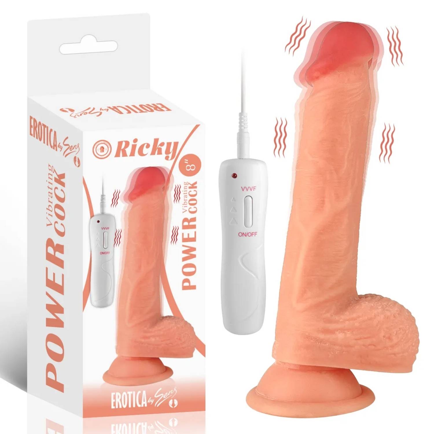 Ricky - Kumandalı Vantuzlu Güçlü Titreşimli Gerçekçi Yapay Penis Realistik Dokuda Dildo 20 CM
