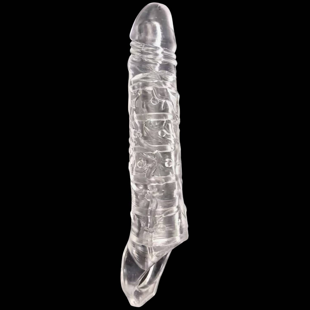Gerçekçi Doku Penis Büyütücü ve Kalınlaştırıcı 6 CM Uzatmalı Şeffaf Realistik Penis Kılıfı 25 CM