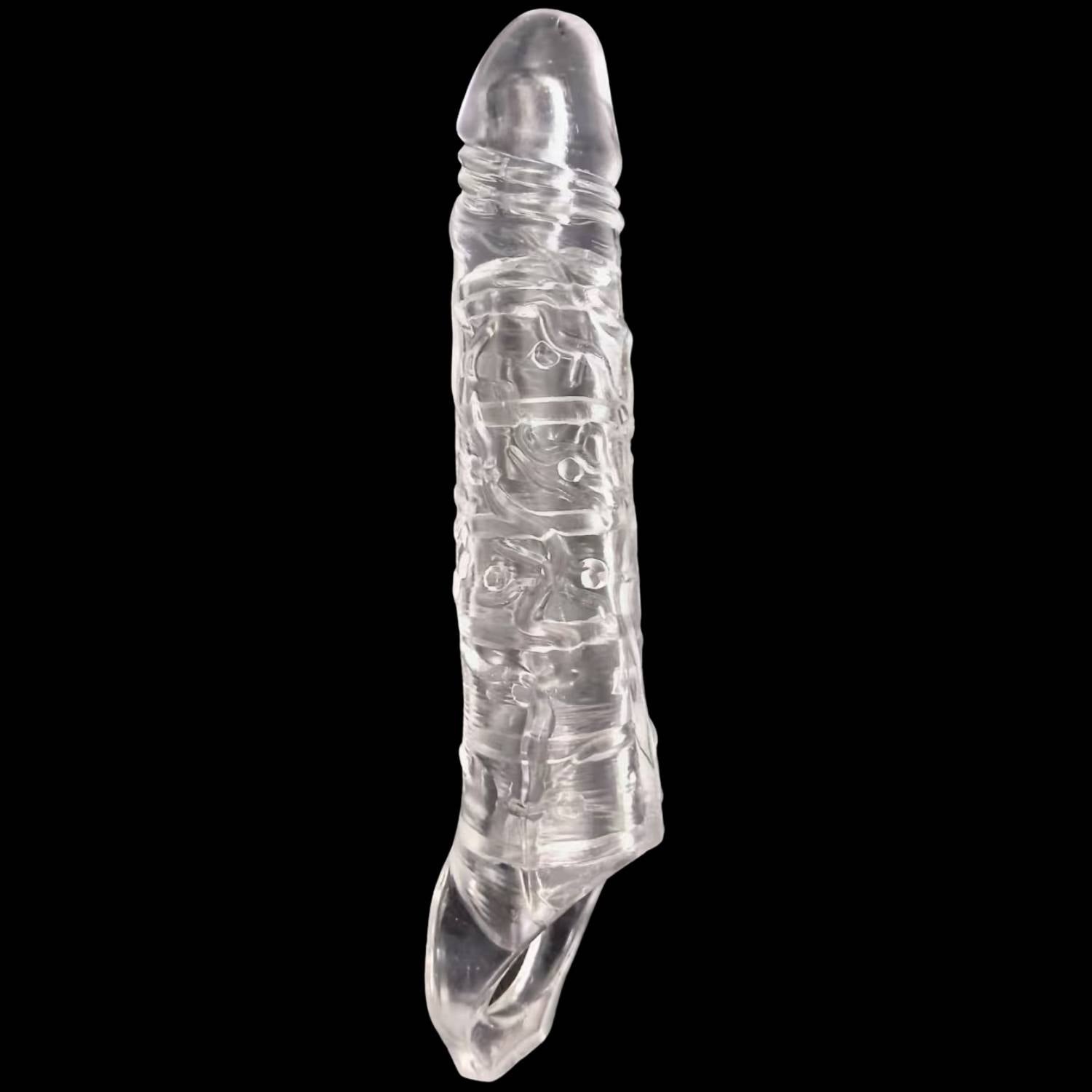 Gerçekçi Doku Penis Büyütücü ve Kalınlaştırıcı 6 CM Uzatmalı Şeffaf Realistik Penis Kılıfı 25 CM