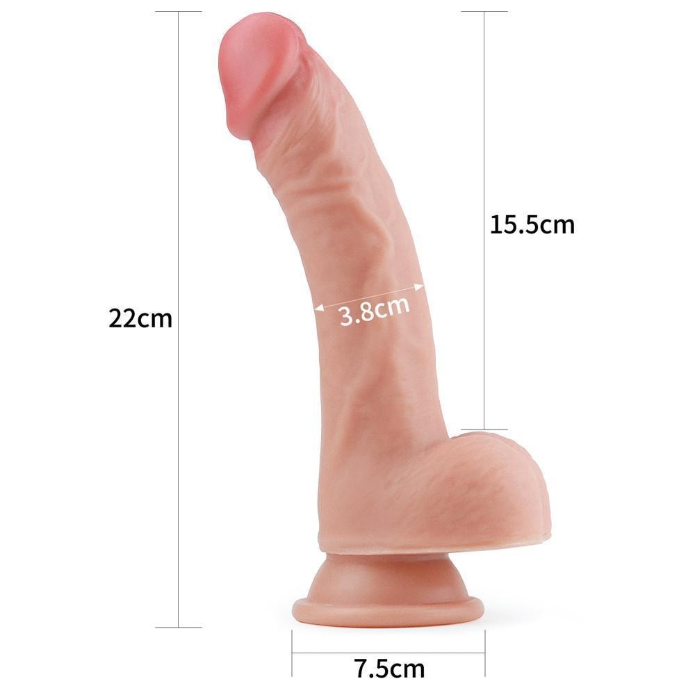 Çift Katmanlı Yumuşak Doku Eğik Realistik Dildo Silikon Kavisli Gerçekçi Yapay Penis 22x3.8 CM