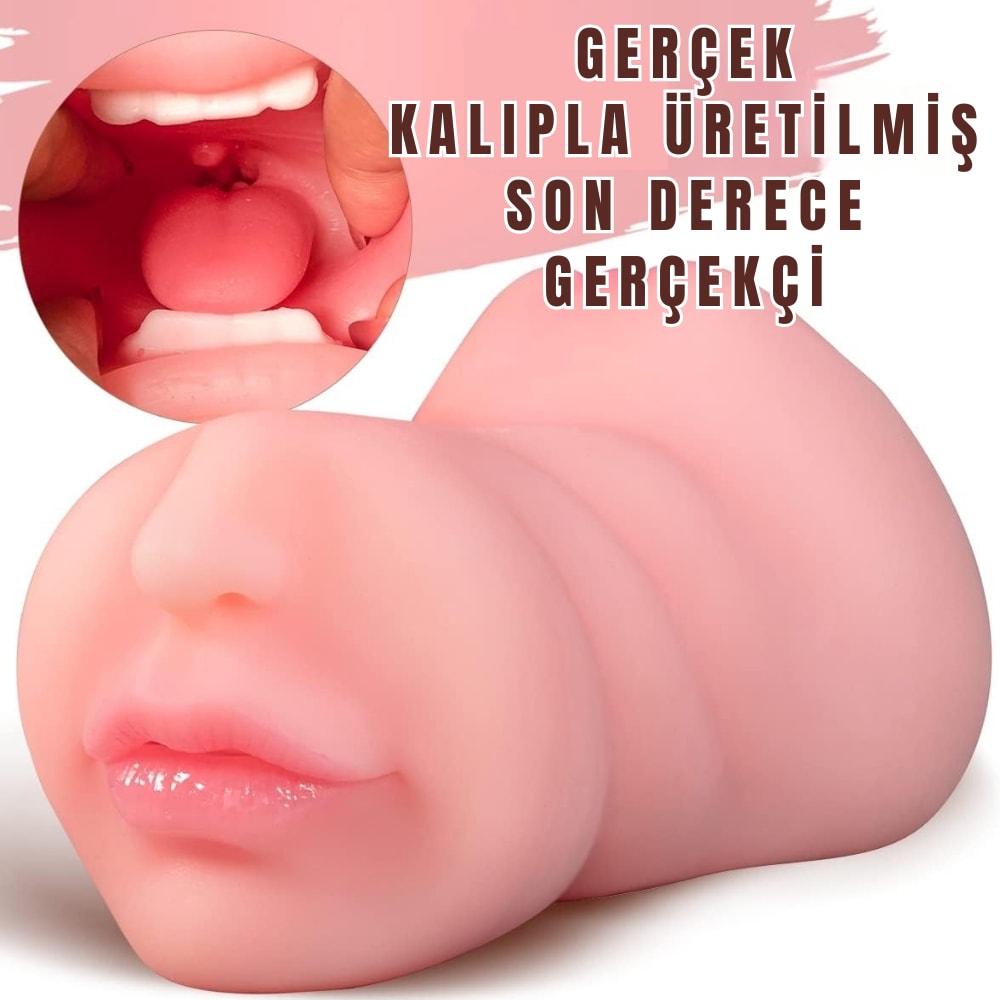 Daria - Realistik Doku Oral Anal Vajinal 3 in 1 Titreşimli Suni Vajina Mastürbatör 18 CM
